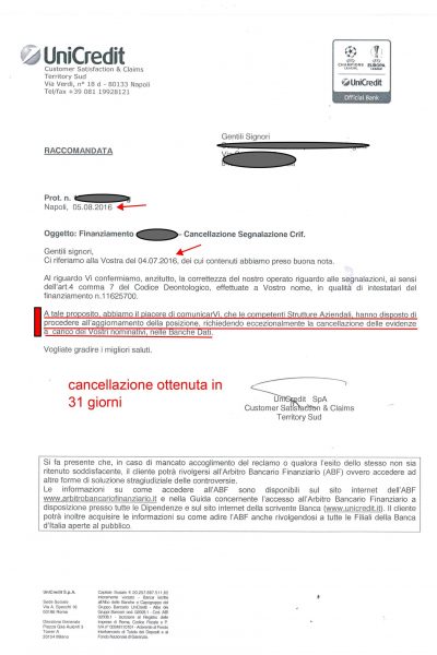 Cancellazione Unicredit
