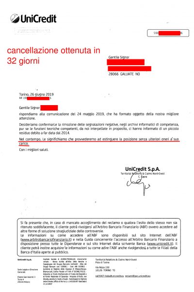 Cancellazione Unicredit