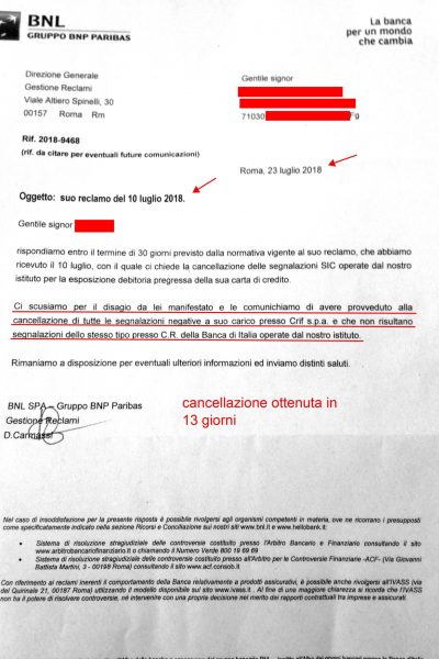 Cancellazione Bnl