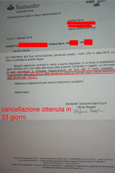 Cancellazione Santander